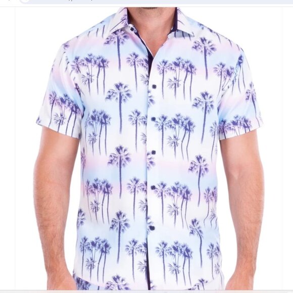 Men's BC Collection Medium Island Gradient Palm Tree Hawaiian Casual Shirt - Picture 2 of 11
